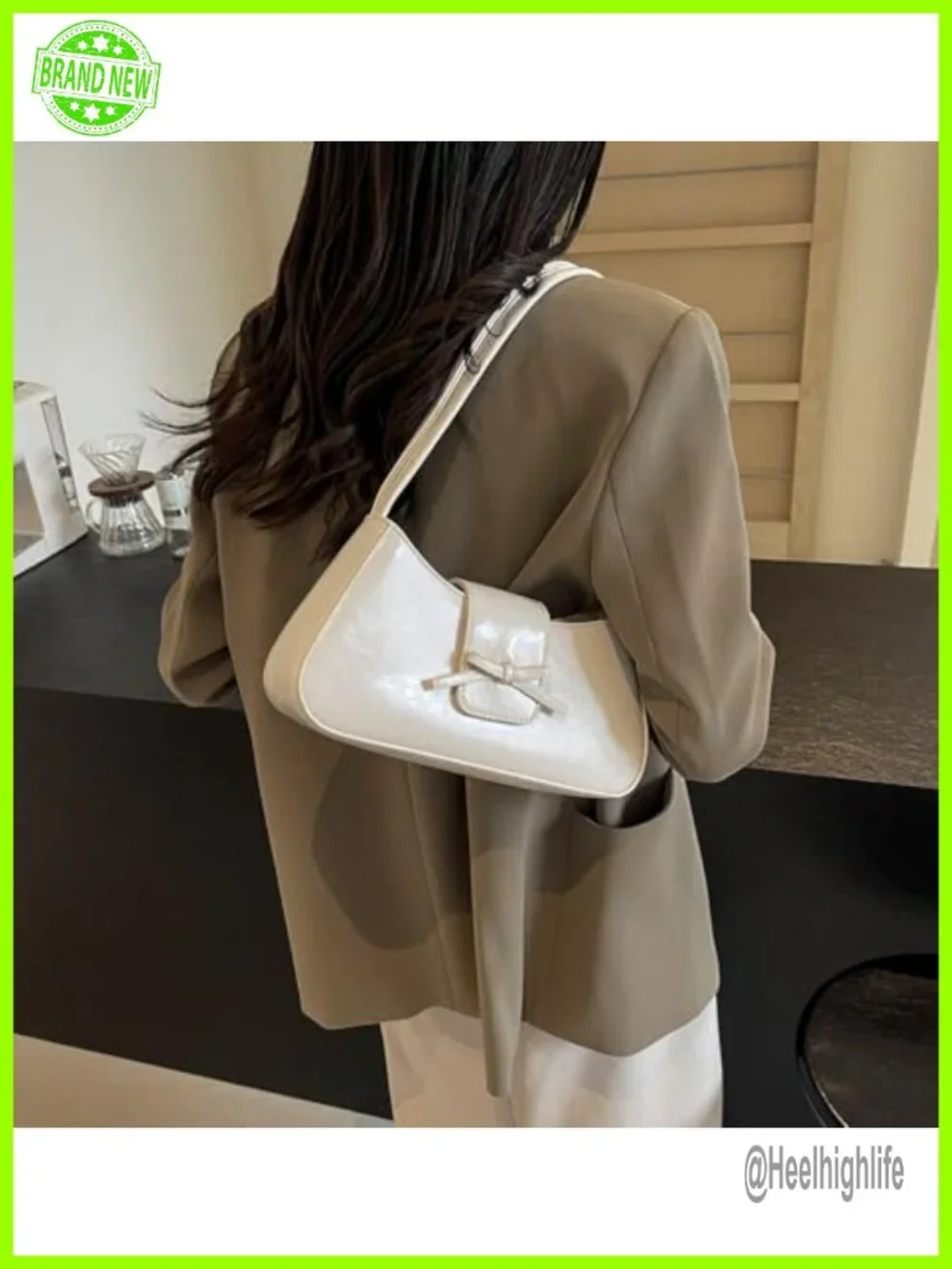 Patent Leather Hobo Handbag Y2K Bow Purse Shoulder Bag Clutch